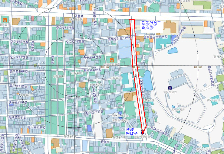 광복중앙로 지도 부산근대역사관에서 관광안내소까지 거리