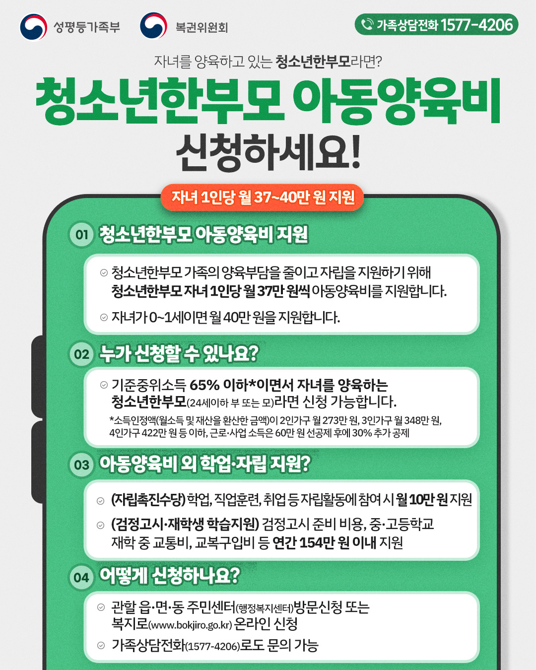 2026년 한부모･청소년한부모･청소년부모 아동양육비 지원대상자 안내 2