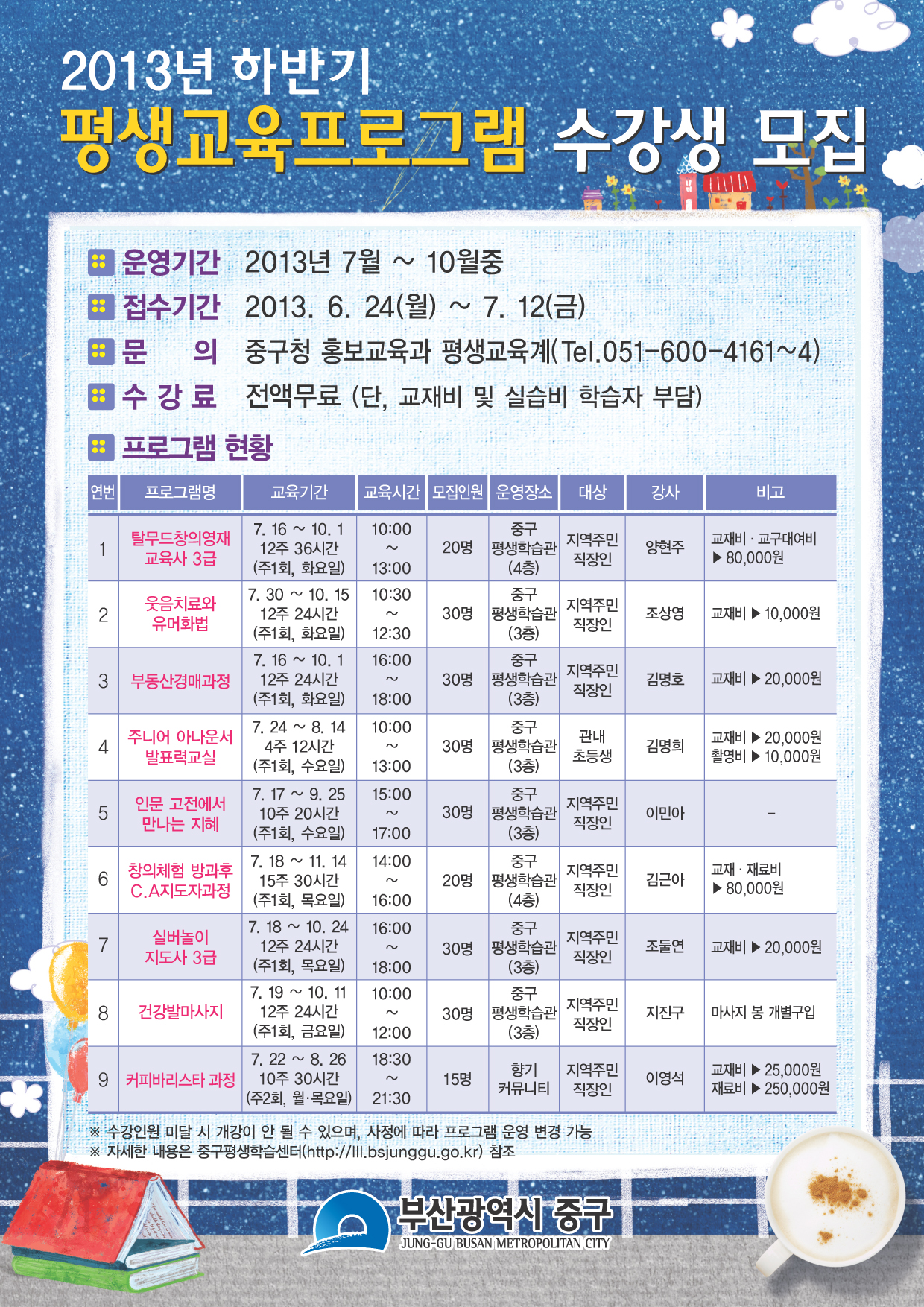 2013년 하반기 평생교육 프로그램 수강생 모집 1