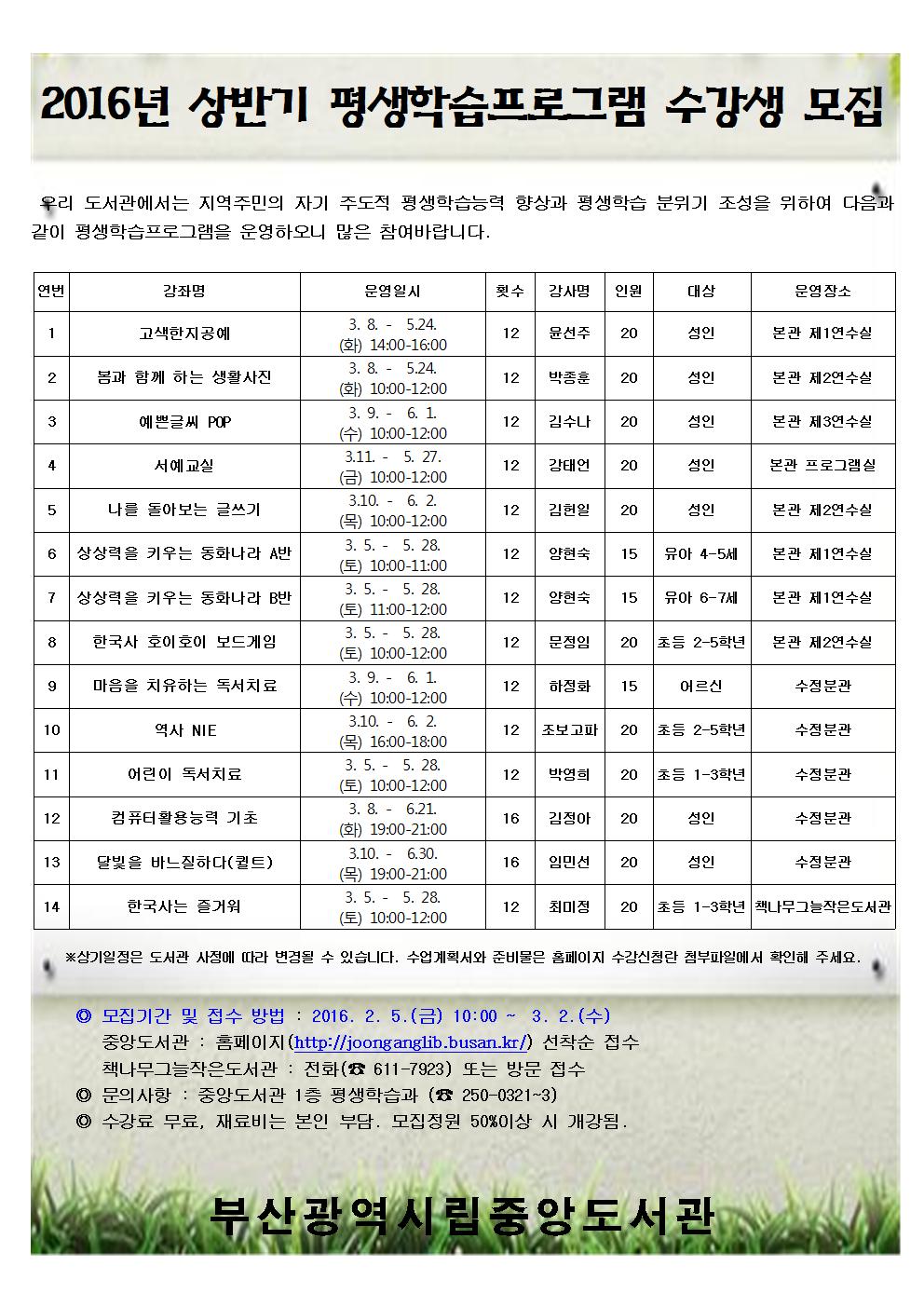 중앙도서관2016년 상반기 평생학습프로그램 수강생 1