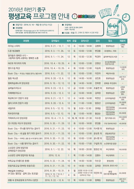 2016년 하반기 평생교육 프로그램 안내 1