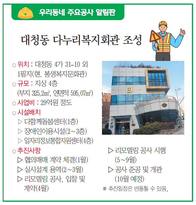 우리동네 주요공사 알림판 - 대청동 다누리복지회관 조성　　
