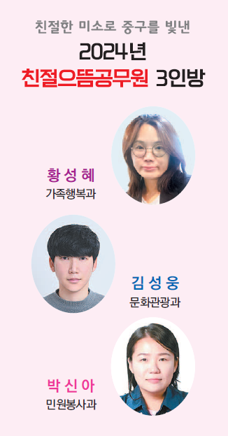 친절한 미소로 중구를 빛낸 2024년 친절으뜸공무원 3인방