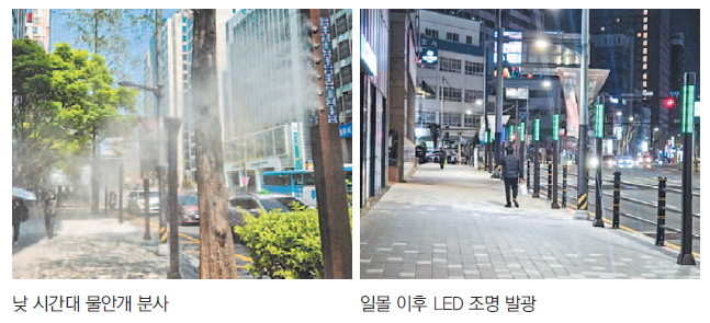 밤에는 조명으로, 낮에는 시원한 물안개로