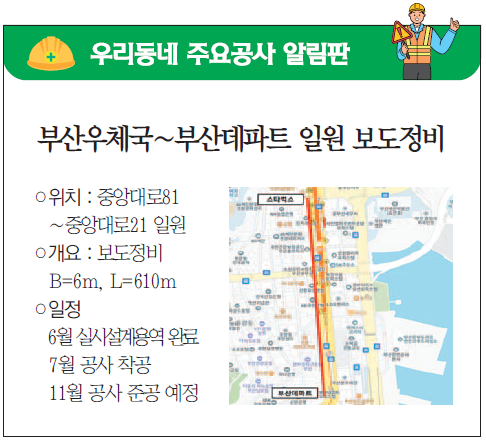우리동네 주요공사 알림판 - 부산우체국∼부산데파트 일원 보도정비
