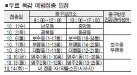 10월 1일부터 독감 예방접종